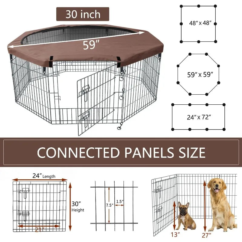 Foldable Silver Metal Dog Exercise Playpen with Top Cover