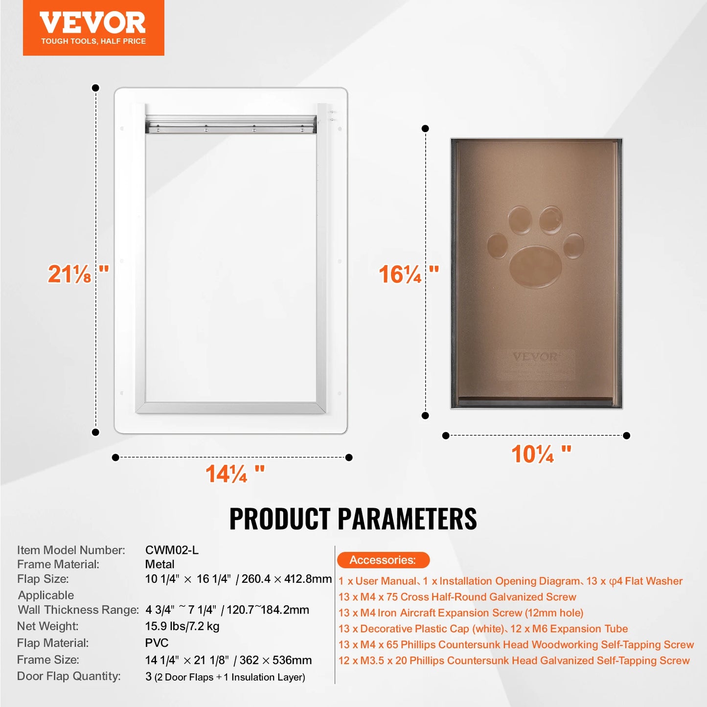 VEVOR Pet Door Metal Frame with Lock and 3-Flap System Weatherproof Doggy Door Easy to Install in Interior or Exterior Walls