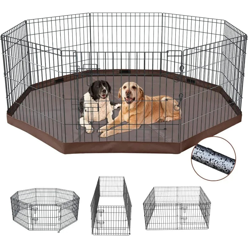 Foldable Silver Metal Dog Exercise Playpen with Top Cover