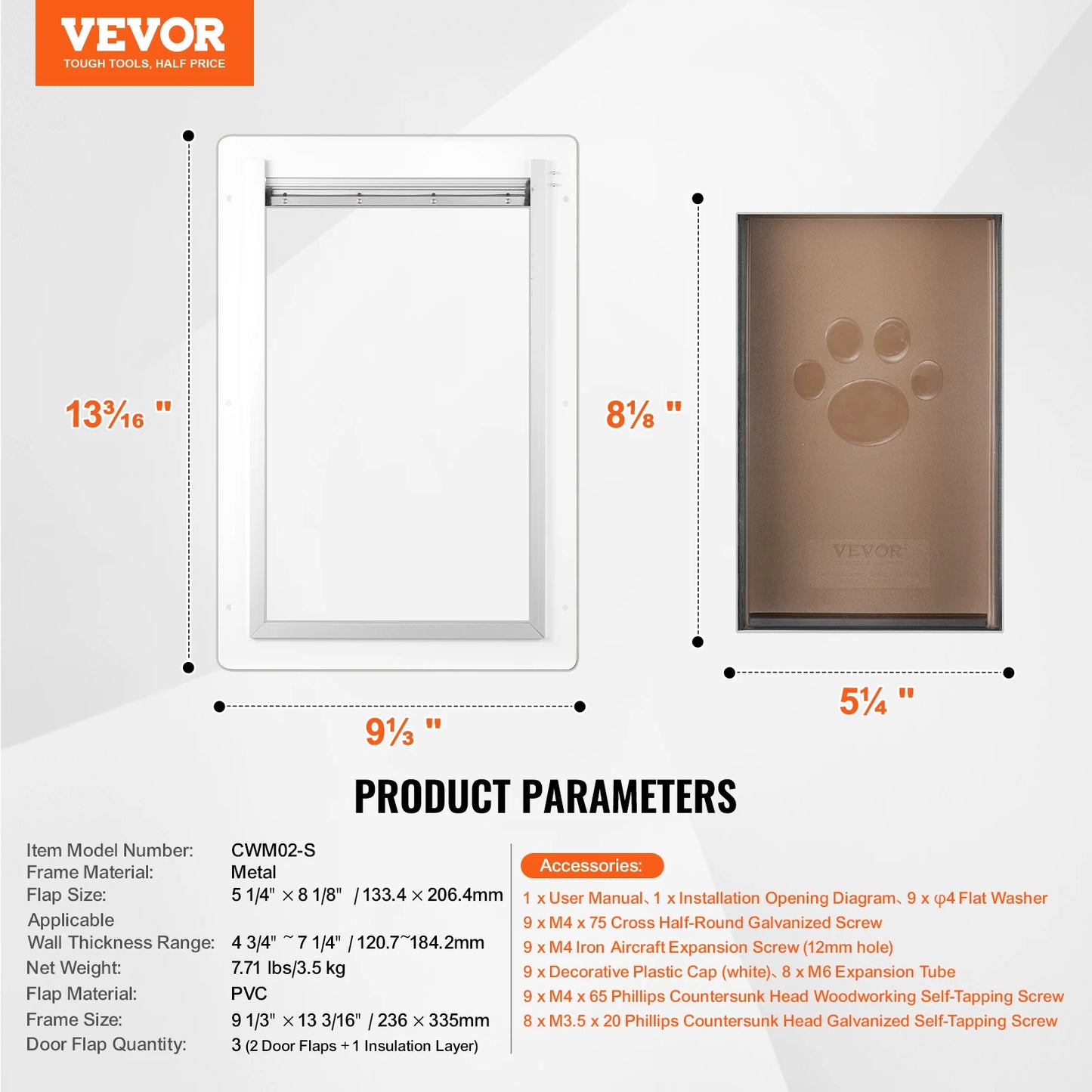 VEVOR Pet Door Metal Frame with Lock and 3-Flap System Weatherproof Doggy Door Easy to Install in Interior or Exterior Walls