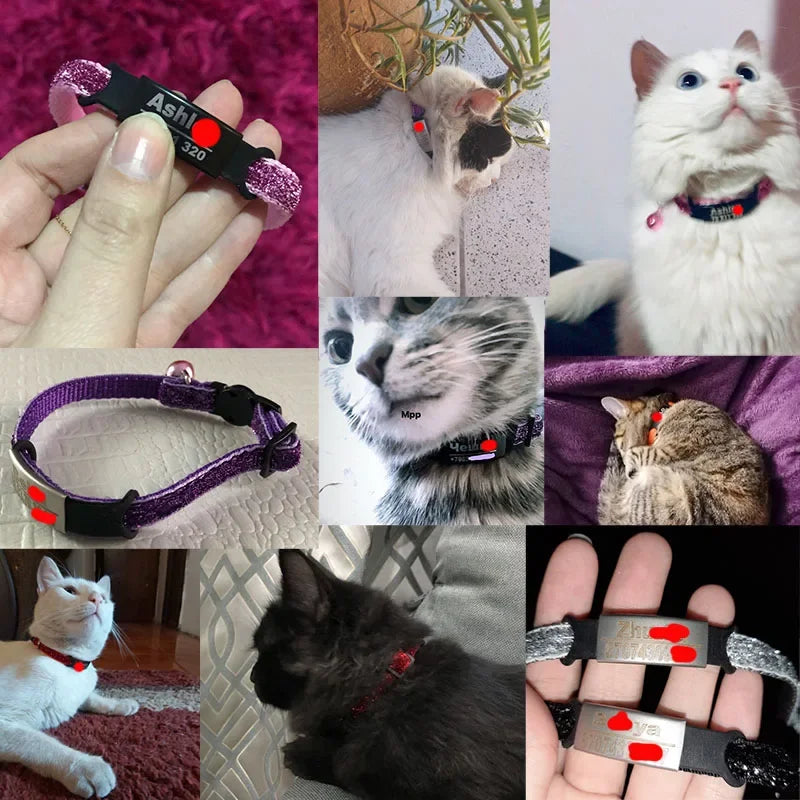 Nylon Cat Collar Personalized Pet Collars  Tag With Bell Adjustable Buckle Dog Collar Puppy Supplies Small Chihuahua