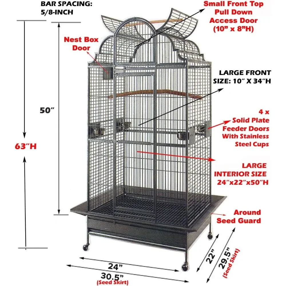 Large Stylish Play Dome Top Durable Wrought Iron Bird Parrot Parttot Finch Macaw Cockatoo Cage Including Stand
