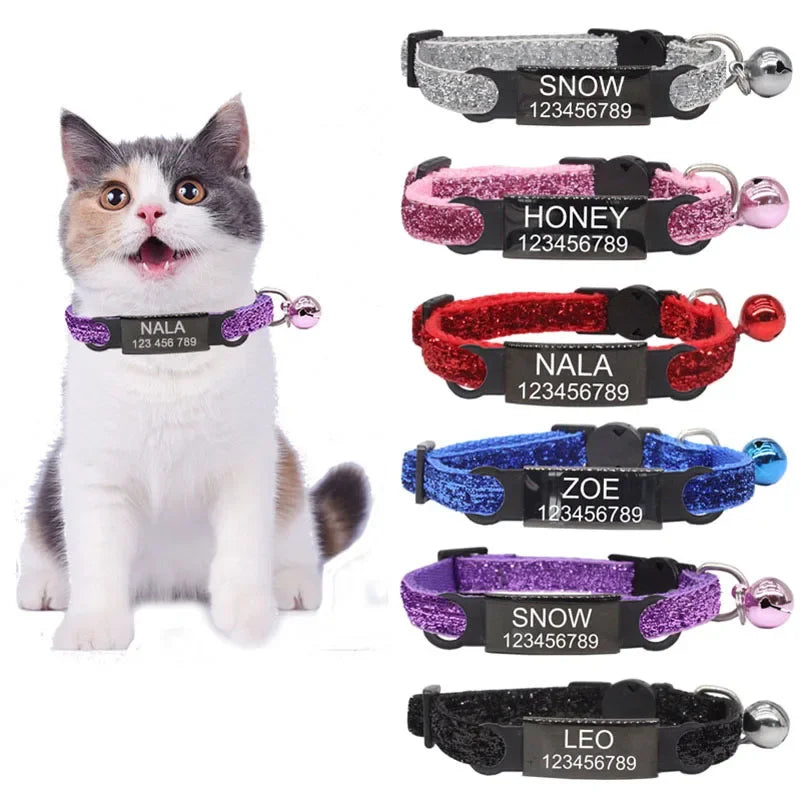 Nylon Cat Collar Personalized Pet Collars  Tag With Bell Adjustable Buckle Dog Collar Puppy Supplies Small Chihuahua