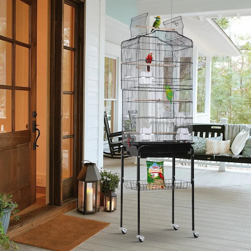 Play Open Top Medium Small Bird Cage with Detachable Rolling Stand for Parrot Lovebirds Finches Canaries Parakeets
