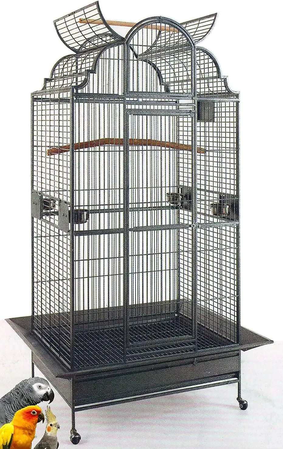 Large Stylish Play Dome Top Durable Wrought Iron Bird Parrot Parttot Finch Macaw Cockatoo Cage Including Stand