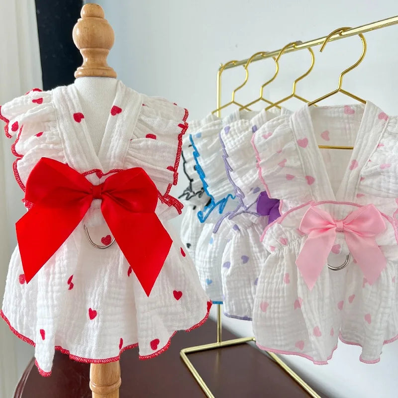 Summer Dress Thin Bow Heart Print