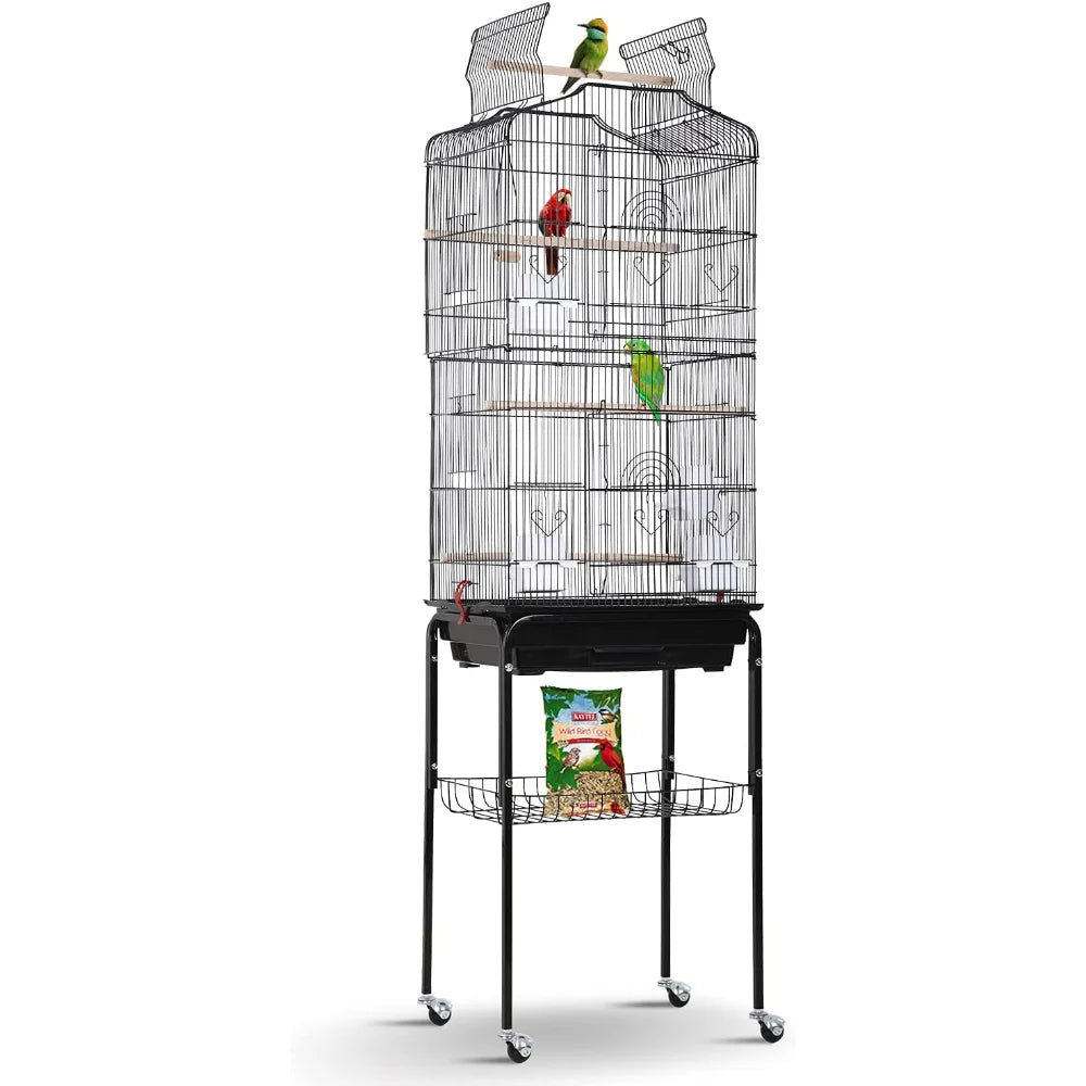 Play Open Top Medium Small Bird Cage with Detachable Rolling Stand for Parrot Lovebirds Finches Canaries Parakeets