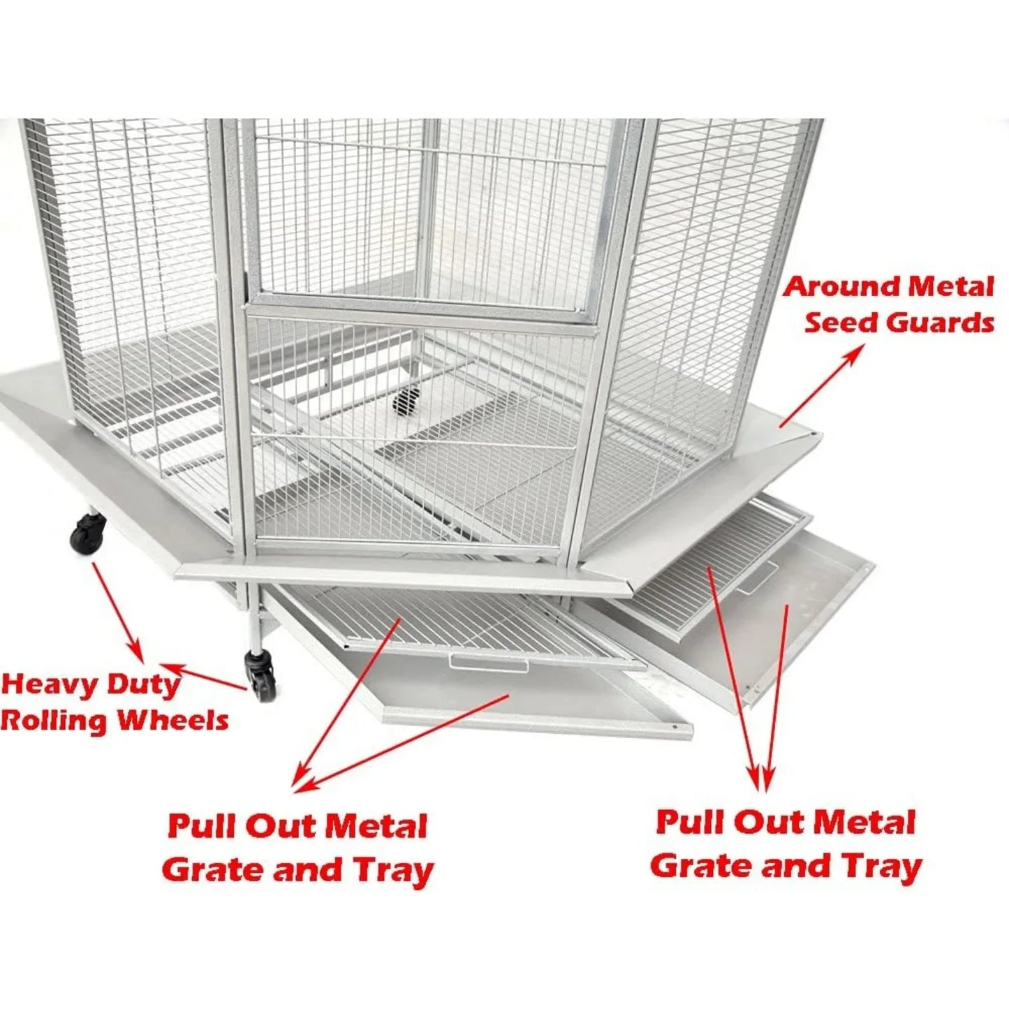 X-Large Corner Parrot Bird Flight Breeding Wrought Iron Rolling Home Cage Solid Plated Feeder Doors with Around Metal Seed Guard