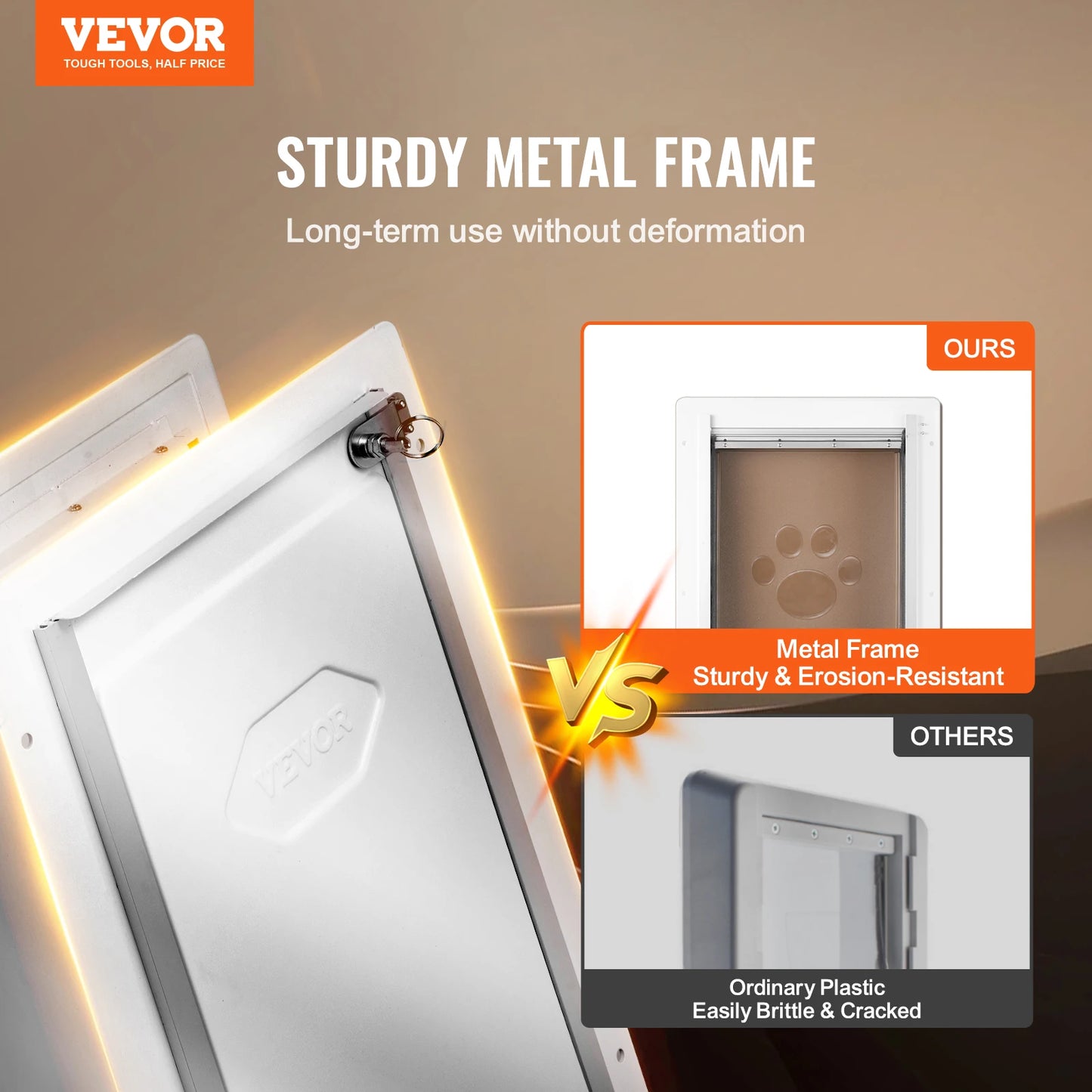 VEVOR Pet Door Metal Frame with Lock and 3-Flap System Weatherproof Doggy Door Easy to Install in Interior or Exterior Walls