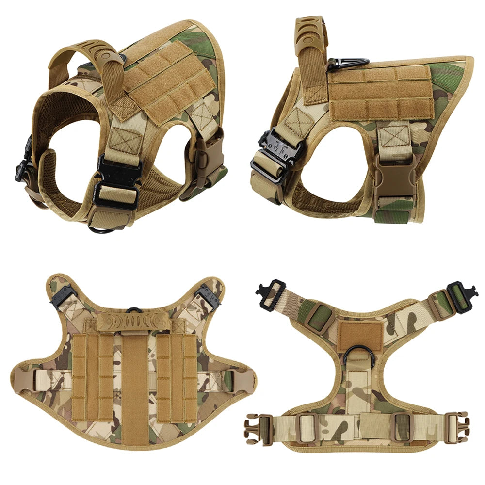 Military Large Dog Harness Collar Leash Bags Patches Set