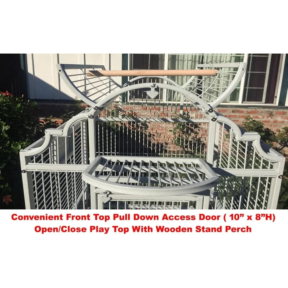 Large Stylish Play Dome Top Durable Wrought Iron Bird Parrot Parttot Finch Macaw Cockatoo Cage Including Stand