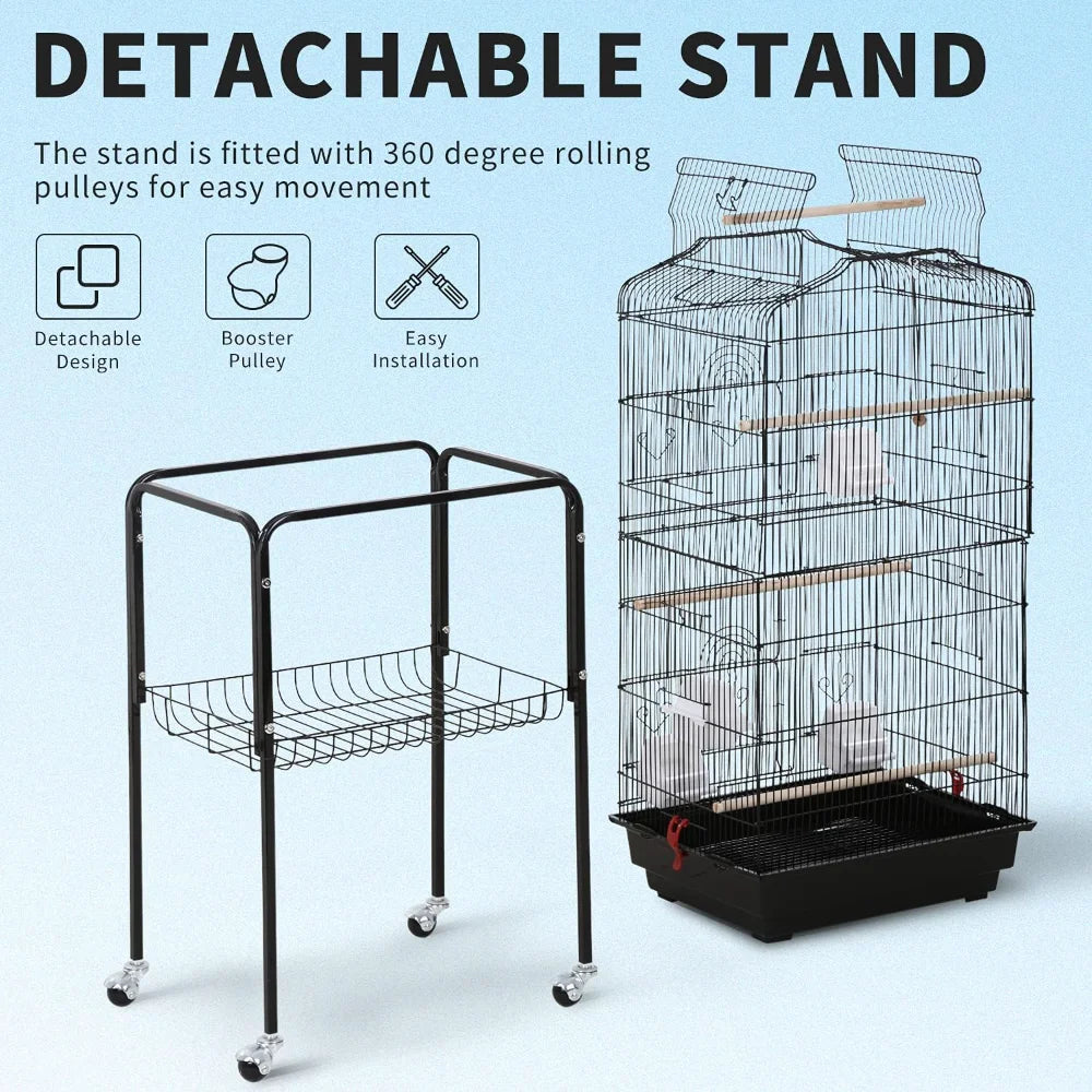 Play Open Top Medium Small Bird Cage with Detachable Rolling Stand for Parrot Lovebirds Finches Canaries Parakeets