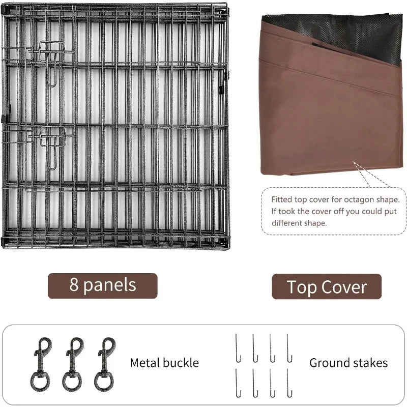 Foldable Silver Metal Dog Exercise Playpen with Top Cover