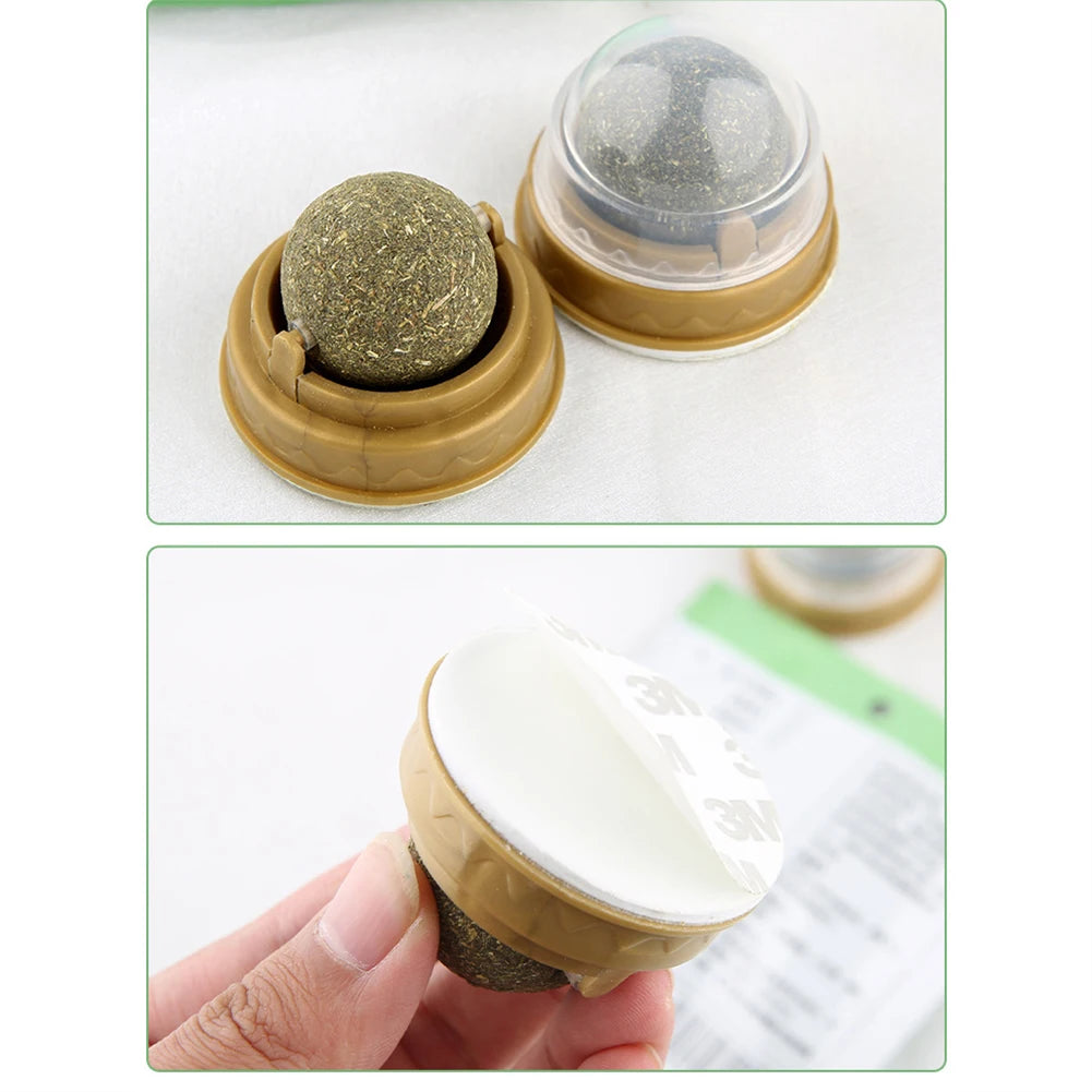 Rotatable Catnip Molar Stick Natural Safe Catnip Edible Lick Balls Catnip Wall Balls for Cats Teeth Cleaning Pet Health Supplies