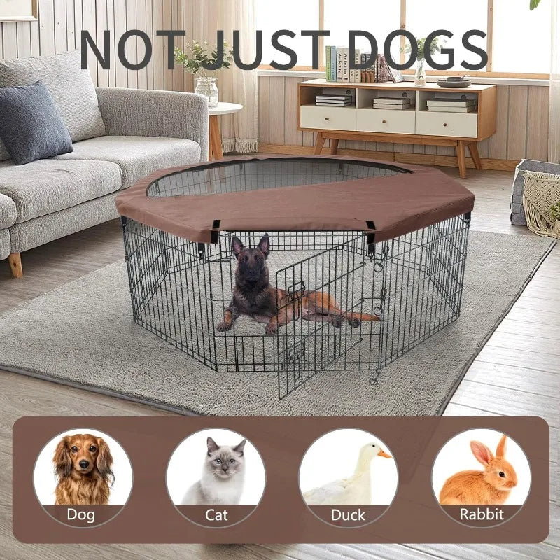 Foldable Silver Metal Dog Exercise Playpen with Top Cover