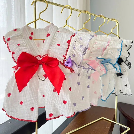 Summer Dress Thin Bow Heart Print