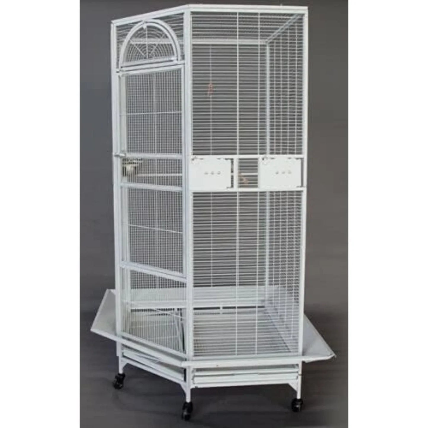 X-Large Corner Parrot Bird Flight Breeding Wrought Iron Rolling Home Cage Solid Plated Feeder Doors with Around Metal Seed Guard