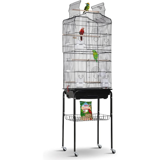 Play Open Top Medium Small Bird Cage with Detachable Rolling Stand for Parrot Lovebirds Finches Canaries Parakeets